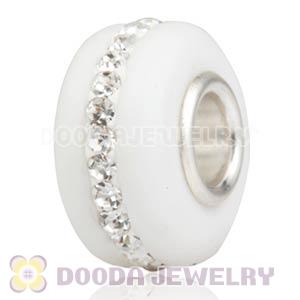 White Frosted Glass Silver Core Bead With Austrian Crystal For European Bracelet