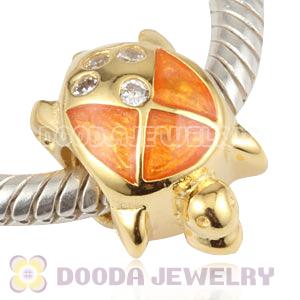 Gold Plated Enamel Tortoise Silver Beads with CZ Stone European Compatible