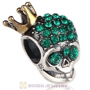 Gold Plated Crown Sterling Silver Skull Highness Bead with Emerald Austrian Crystal