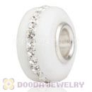 White Frosted Glass Silver Core Bead With Austrian Crystal For European Bracelet