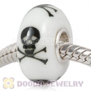 Painted Macabre Skull Crossbones Murano Glass Beads 925 Sterling Silver European Compatible