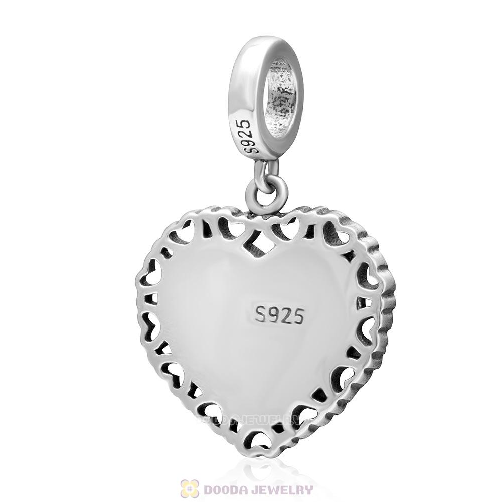 925 Sterling Silver Dangle Love Heart Personalized Photo Charm Bead 