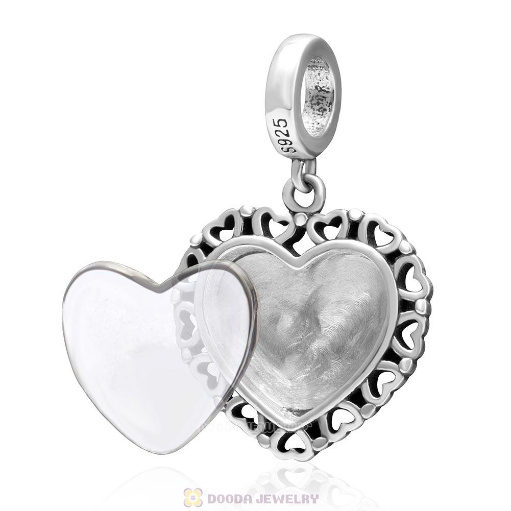 925 Sterling Silver Dangle Love Heart Personalized Photo Charm Bead
