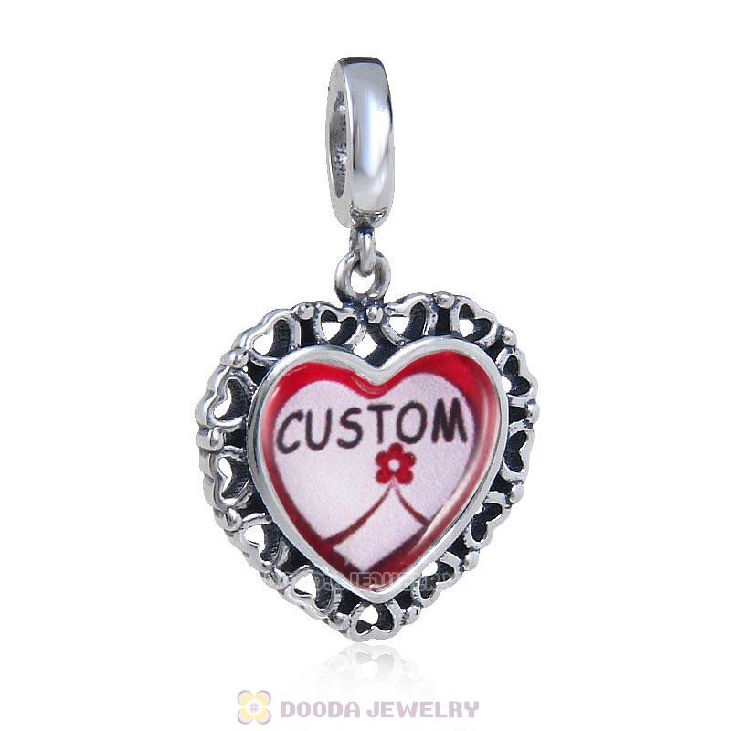 Custom 925 Sterling Silver Dangle Love Heart Personalized Photo Charm Bead 