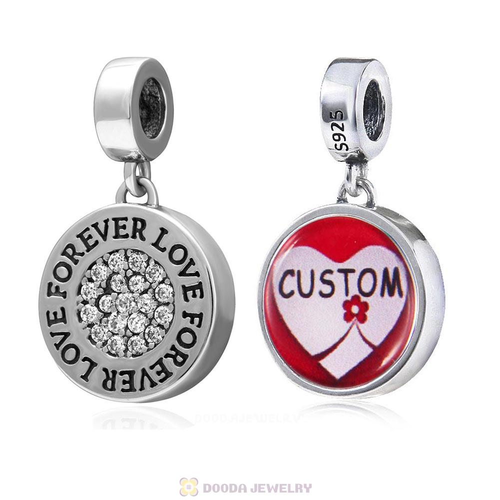 Custom 925 Sterling Silver Dangle Love Forever Personalized Photo Charm Pendant