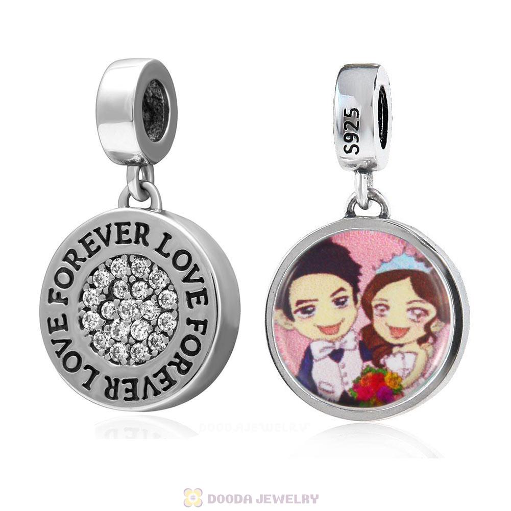 Romance Wedding Lover 925 Sterling Silver Dangle Love Forever Personalized Photo Charm Pendant