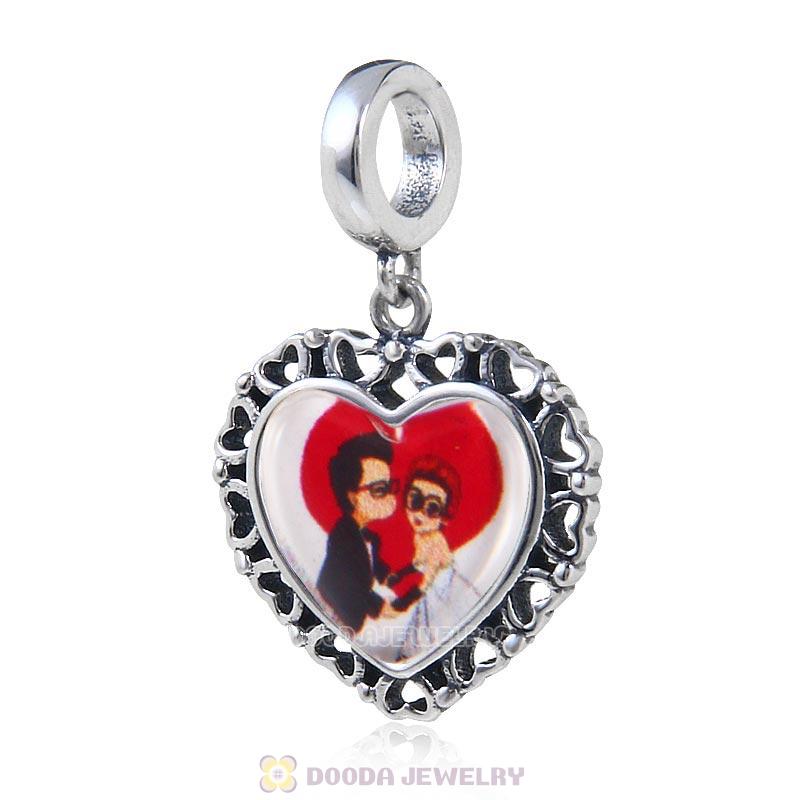 Lover Kiss 925 Sterling Silver Dangle Love Heart Personalized Photo Charm Bead 