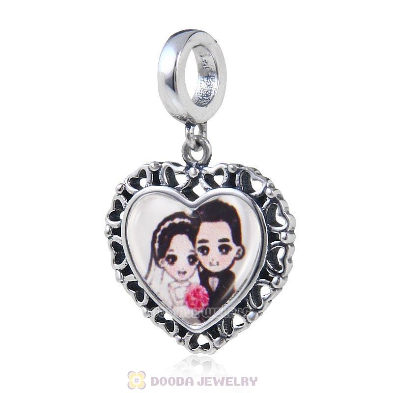 The Bride and Groom 925 Sterling Silver Dangle Love Heart Personalized Photo Charm Bead 