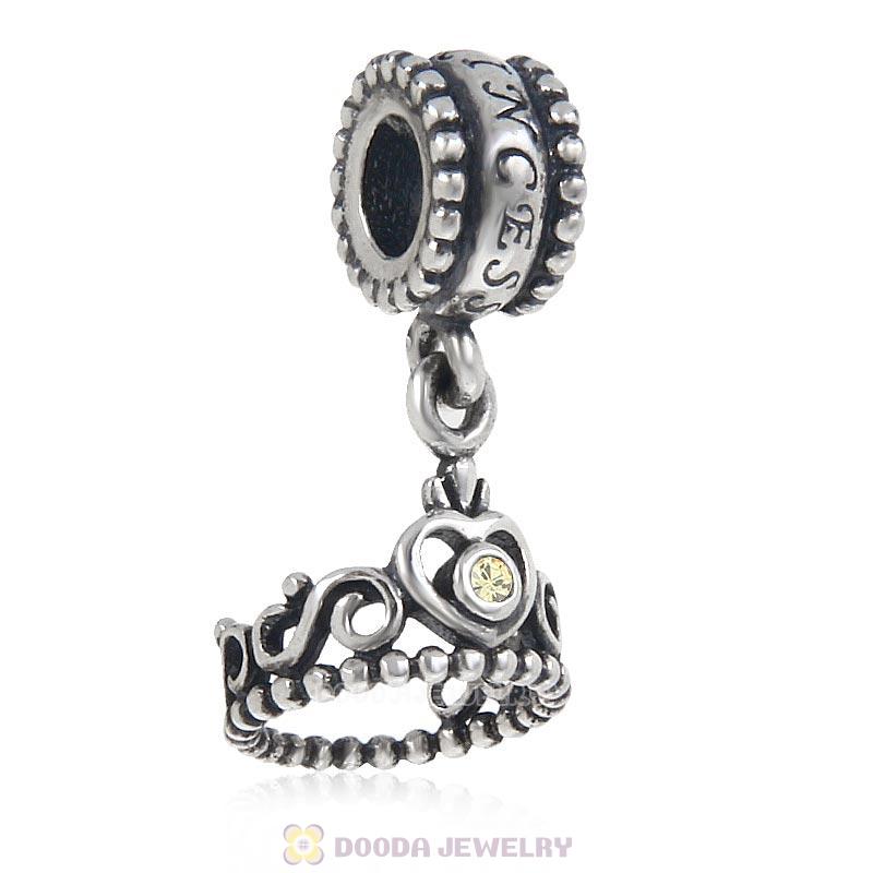 European Sterling Silver My Princess Dangle With Jonquil Austrian Crystal