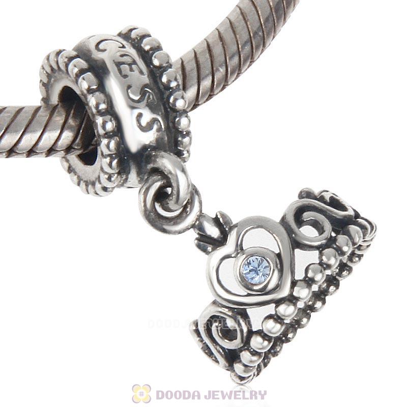 European Sterling Silver My Princess Dangle With Light Sapphire Austrian Crystal