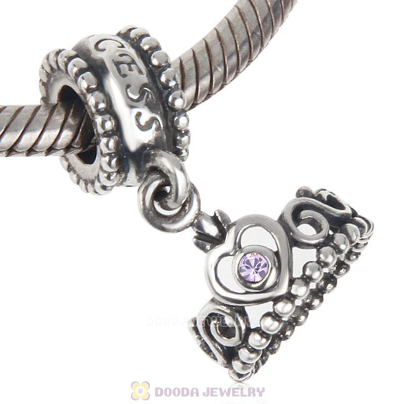 European Sterling Silver My Princess Dangle With Violet Austrian Crystal