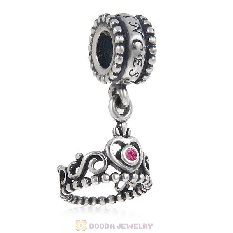 European Sterling Silver My Princess Dangle With Rose Austrian Crystal