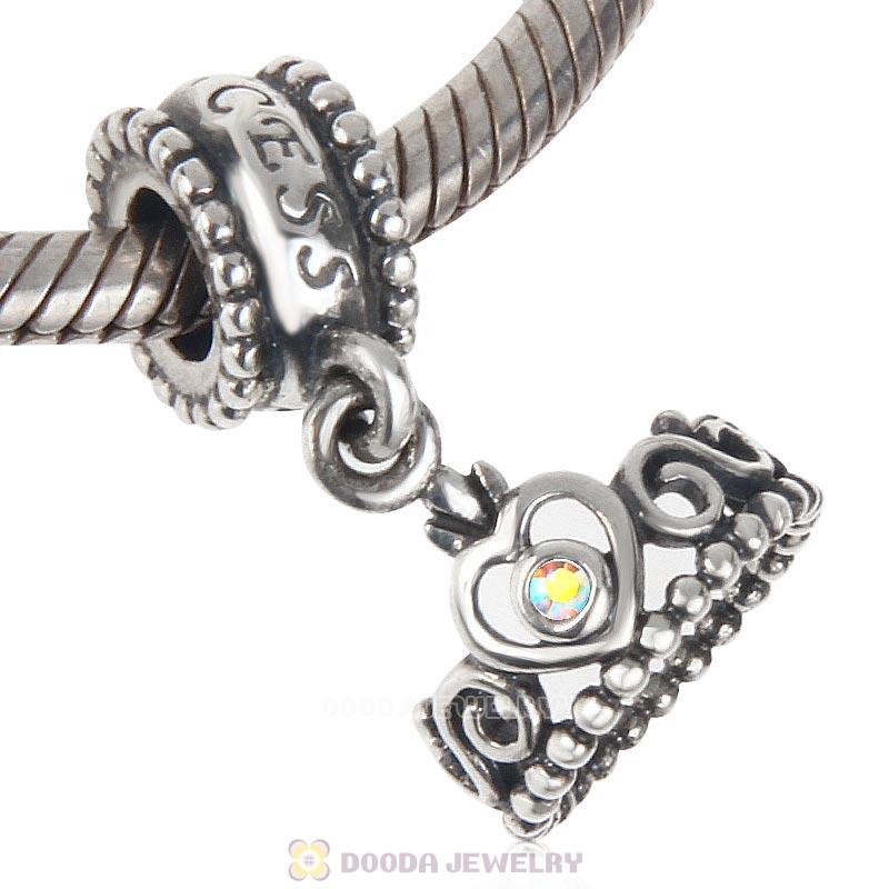 European Sterling Silver My Princess Dangle With Crystal AB Austrian Crystal