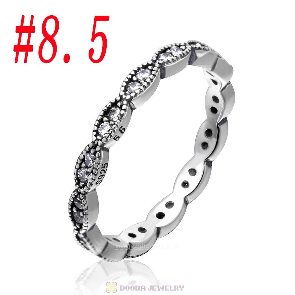 925 Sterling Silver Sparkling Leaves Ring with Clear CZ