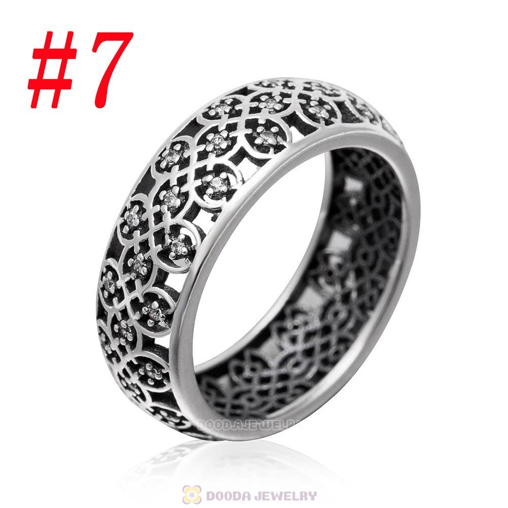 925 Sterling Silver Intricate Lattice Ring with Clear CZ