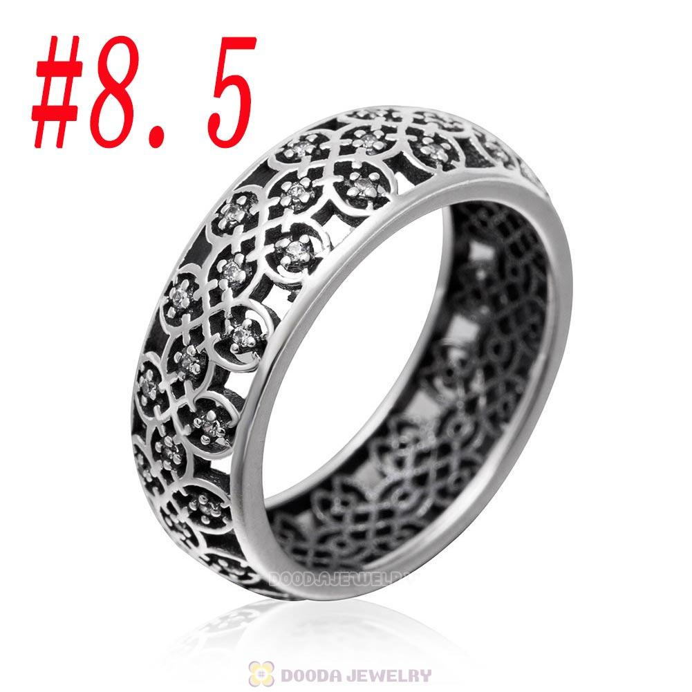 925 Sterling Silver Intricate Lattice Ring with Clear CZ