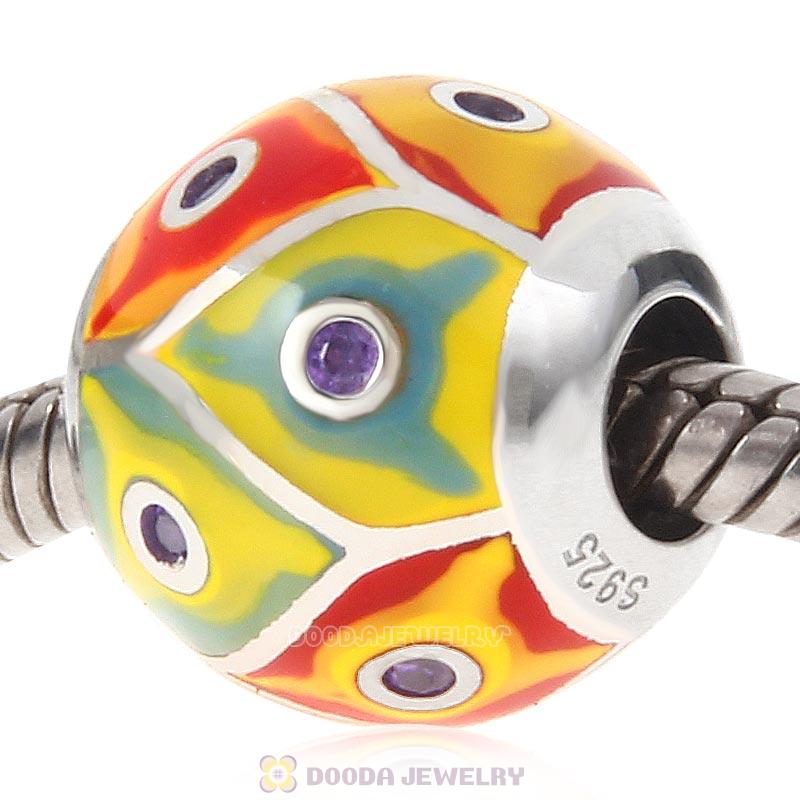 European Style Round Ball Bead 925 Sterling Silver with Enamel