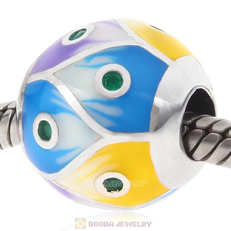 European Style Round Ball Bead 925 Sterling Silver with Enamel