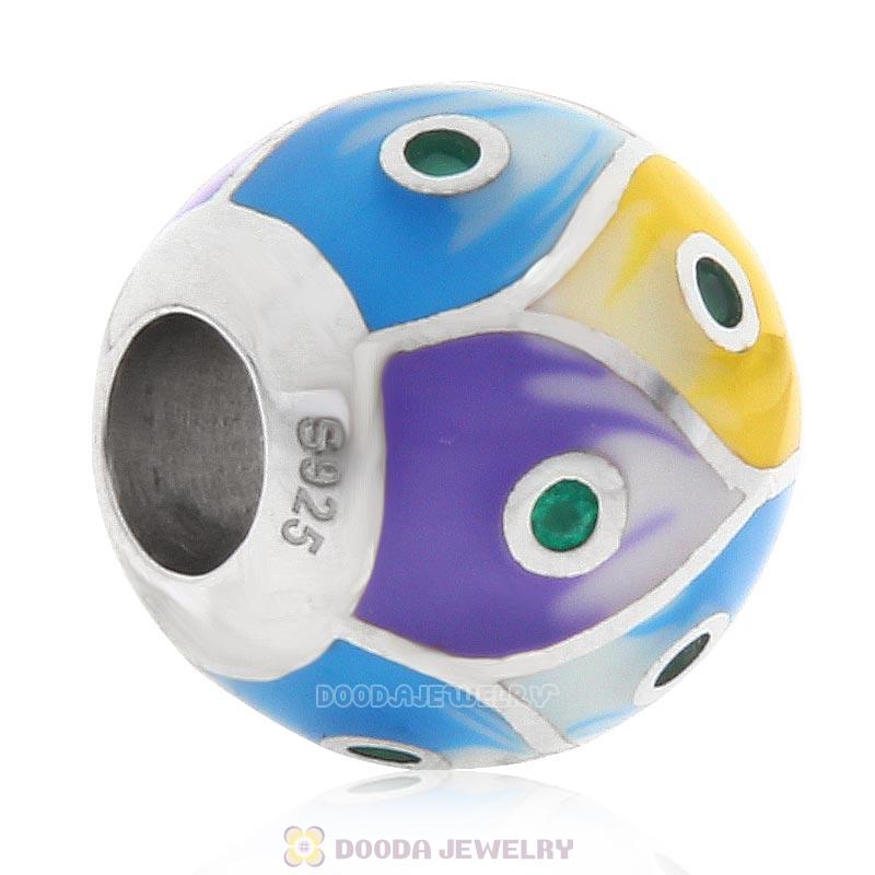 European Style Round Ball Bead 925 Sterling Silver with Enamel