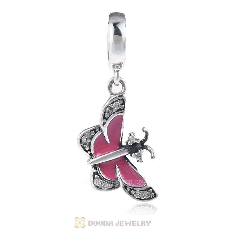 925 Sterling Silver Pink Butterfly Dangling Charm