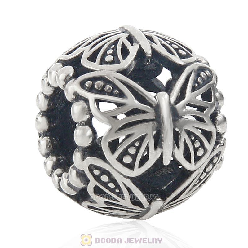 Flying Butterfly Charm Antique 925 Sterling Silver Bead