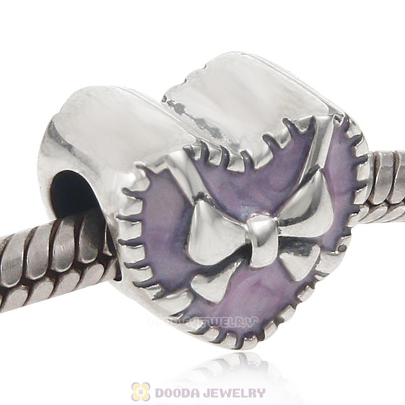 Ribbon Bow Charm 925 Sterling Silver Purple Heart Bead
