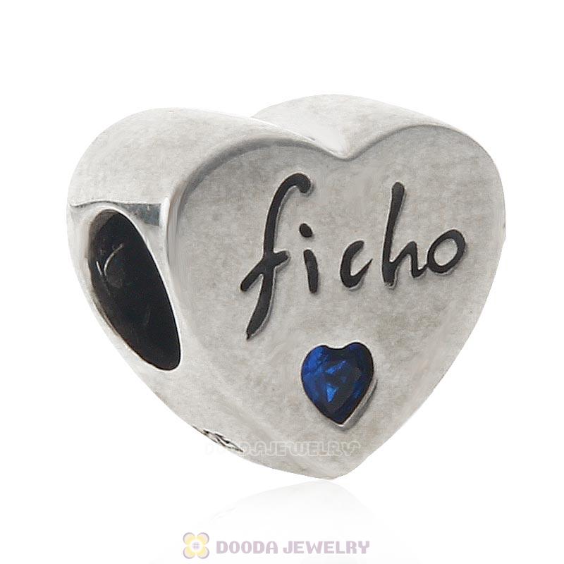 Ficho Love Charm 925 Sterling Silver Blue CZ Bead