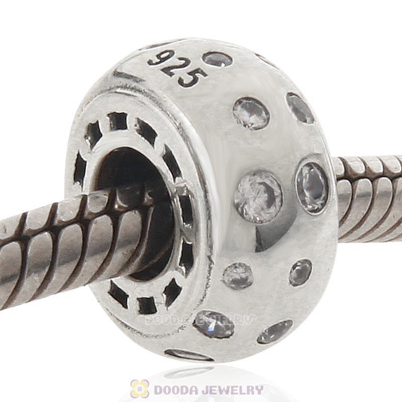 925 Sterling Silver European Style Spacer Bead with Clear Stone