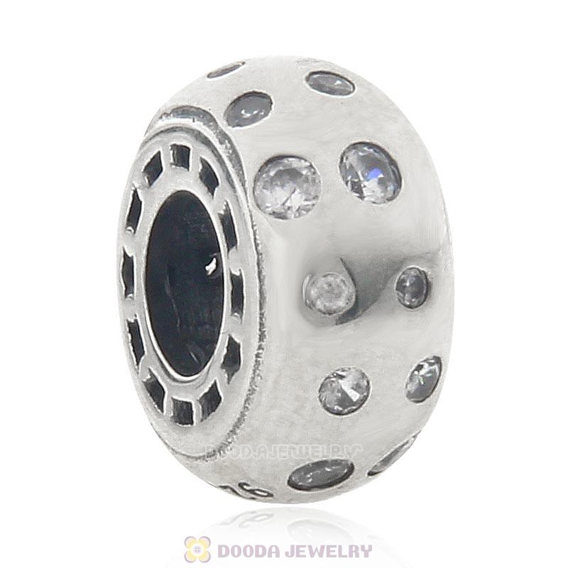 925 Sterling Silver European Style Spacer Bead with Clear Stone