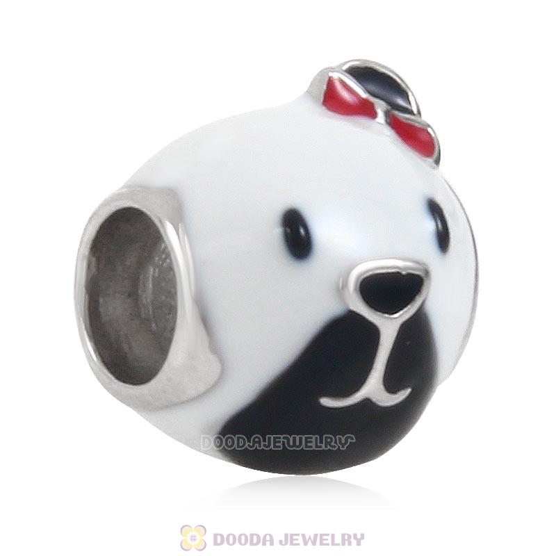 Puppy Dog Charm 925 Sterling Silver Bead with Enamel