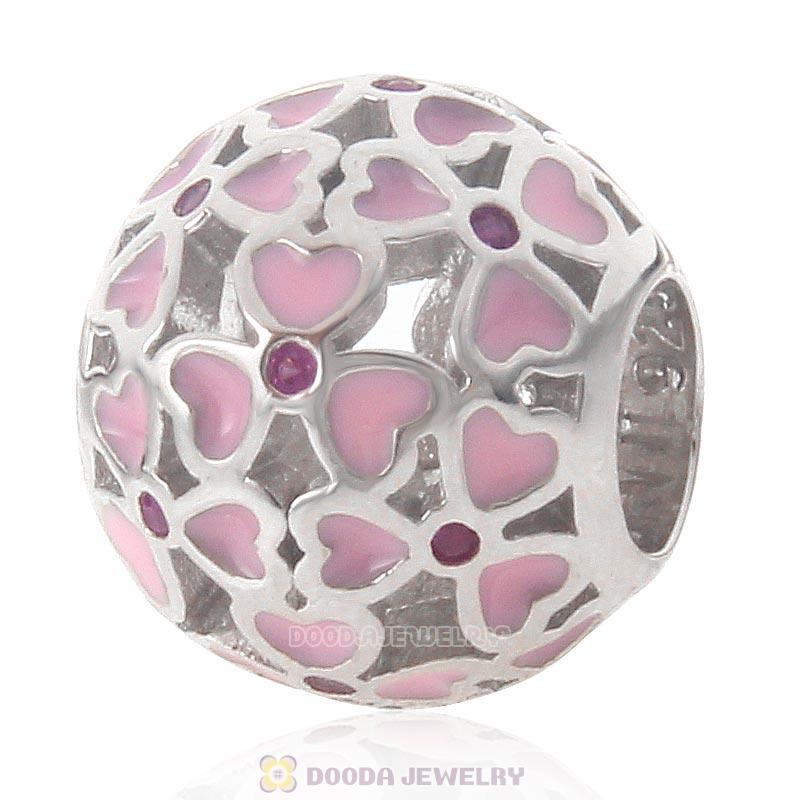 925 Sterling Silver Pink Flower Love Charm Bead