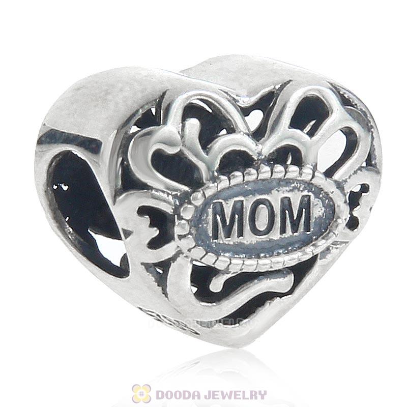 Great Mom Heart Charm 925 Sterling Silver Bead