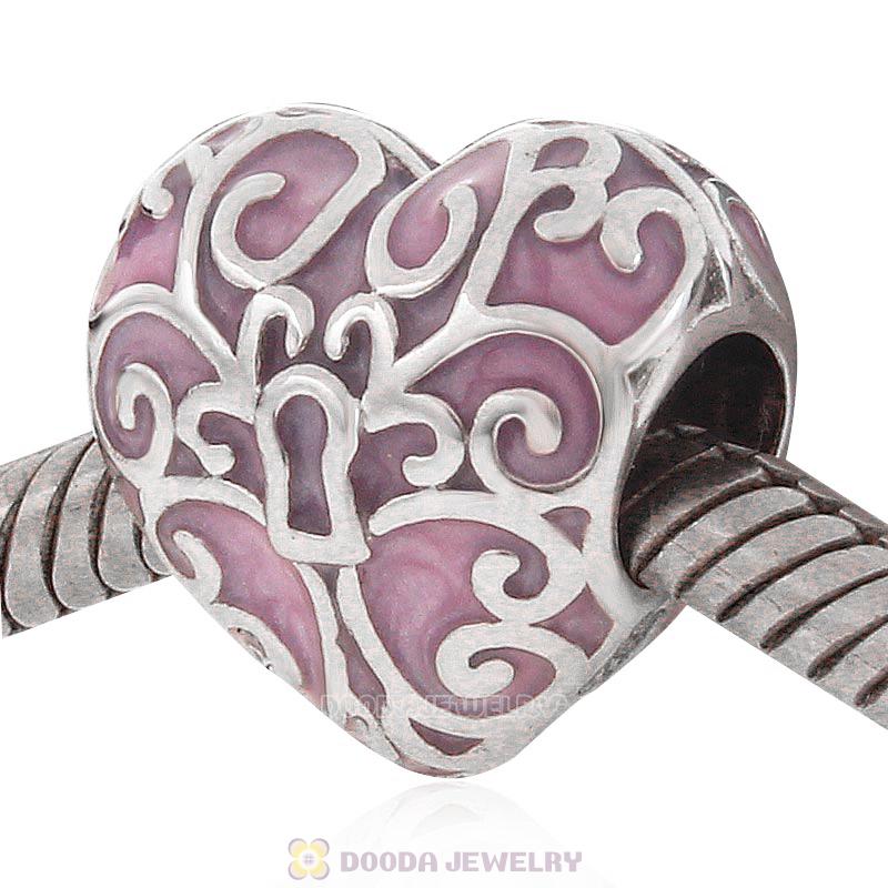 925 Sterling Silver Butterfly Heart Pink Charm Bead