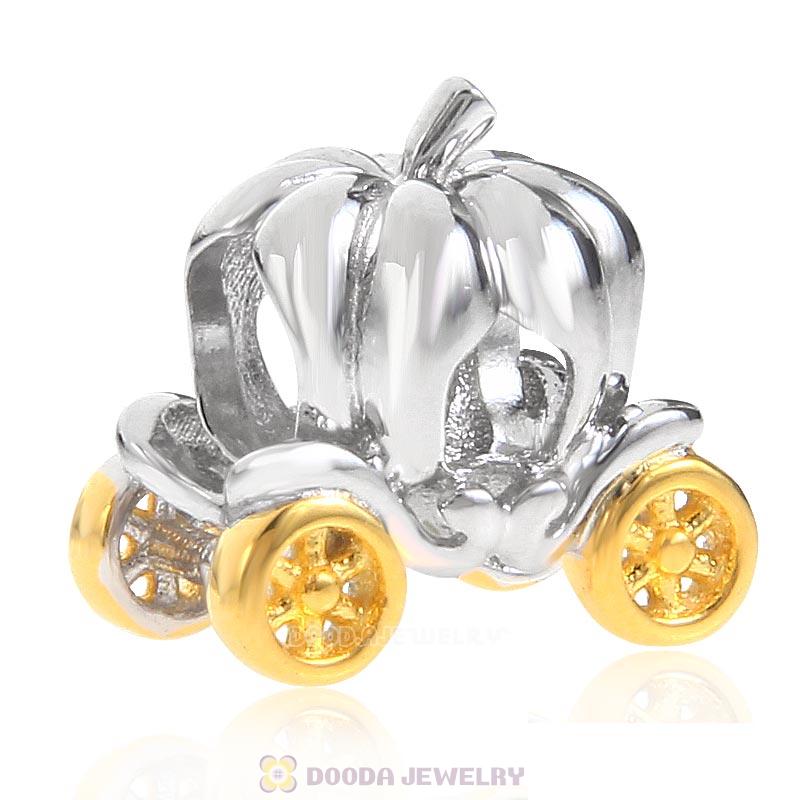 Pumpkin Coach Charm 925 Sterling Silver Gold Plated Bead