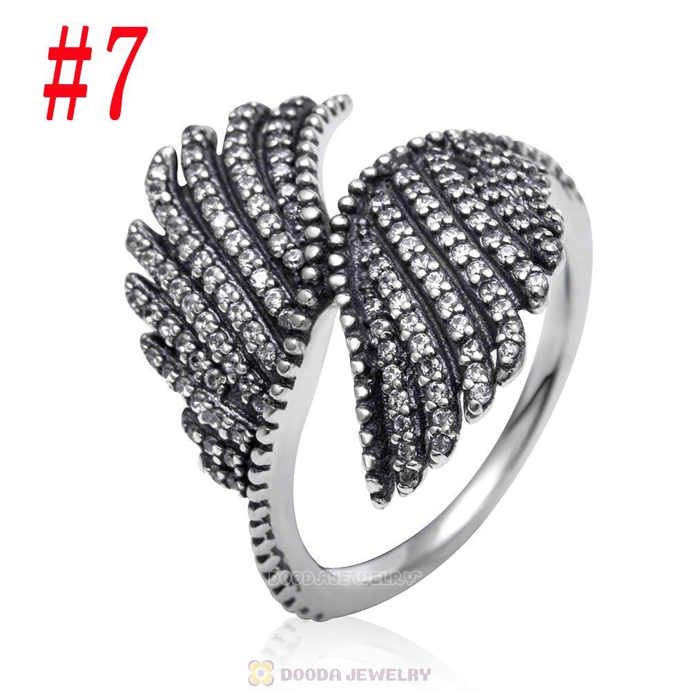 925 Sterling Silver Majestic Feathers Ring with Clear CZ