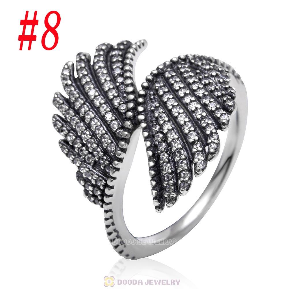 925 Sterling Silver Majestic Feathers Ring with Clear CZ
