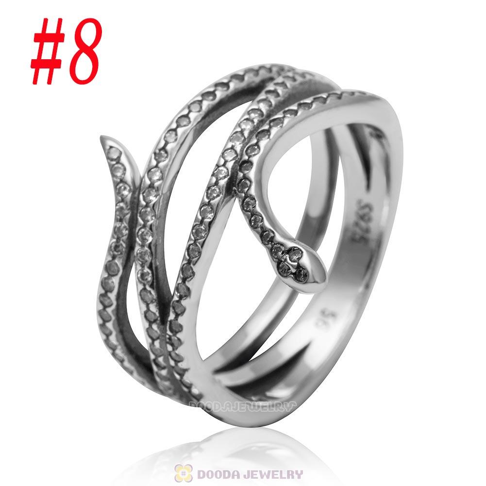 925 Sterling Silver Snake Ring with Clear CZ