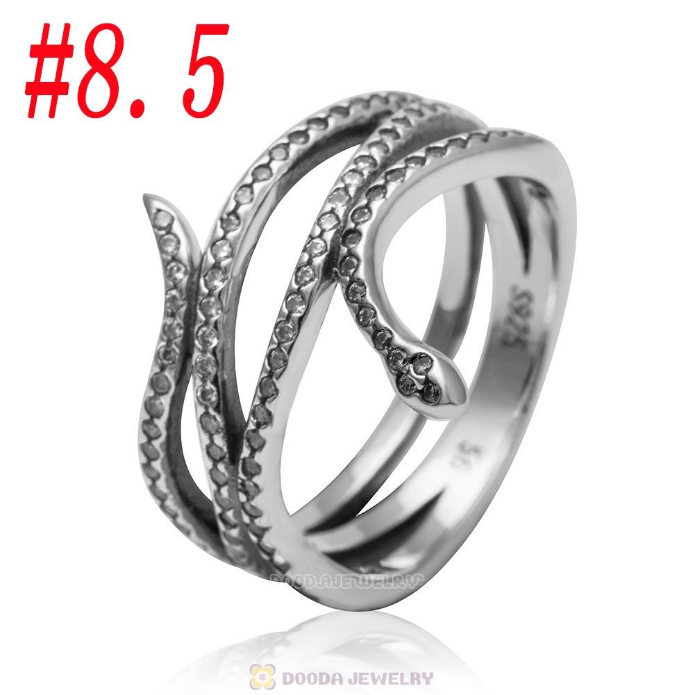 925 Sterling Silver Snake Ring with Clear CZ