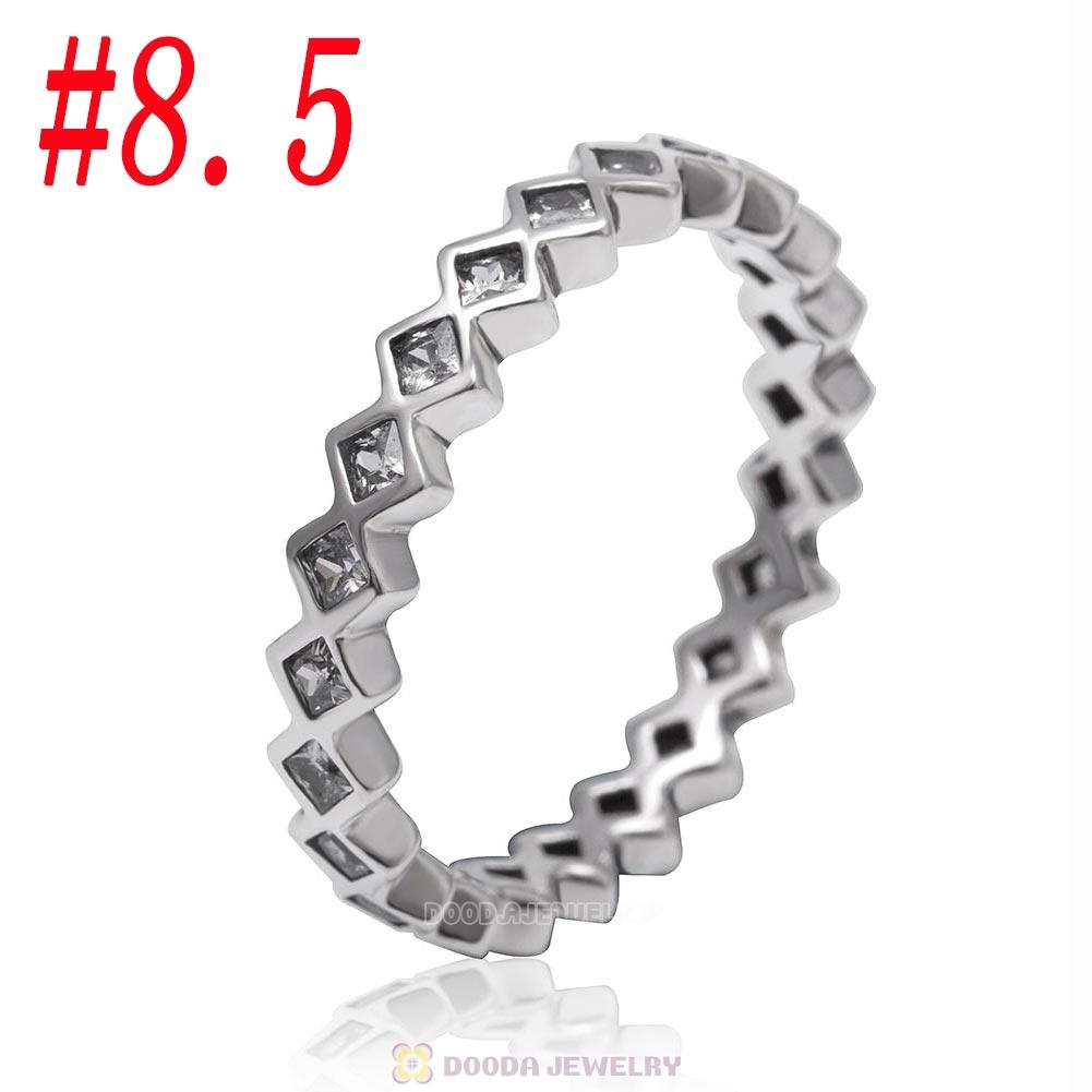 925 Sterling Silver Square Brilliant Ring with Clear CZ