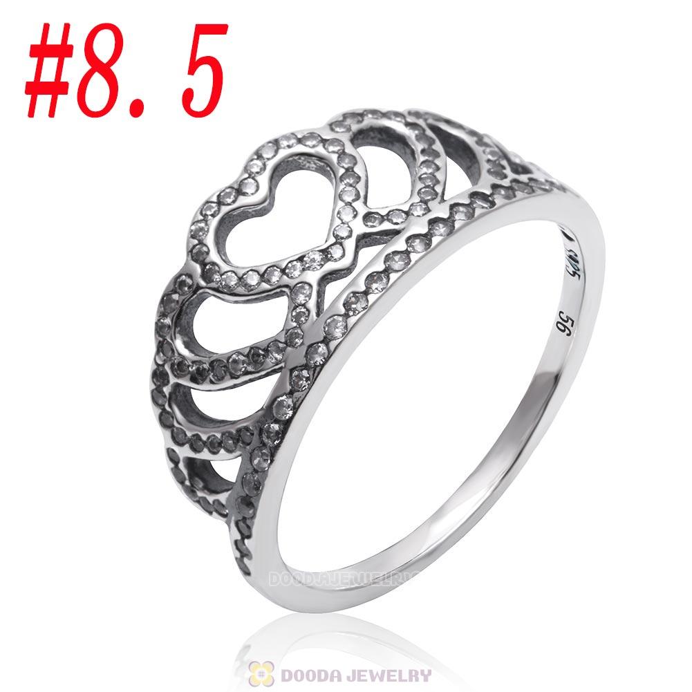 925 Sterling Silver Hearts Tiara Ring with Clear CZ