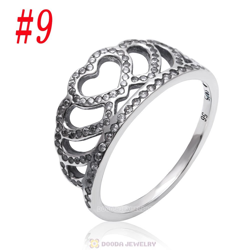 925 Sterling Silver Hearts Tiara Ring with Clear CZ