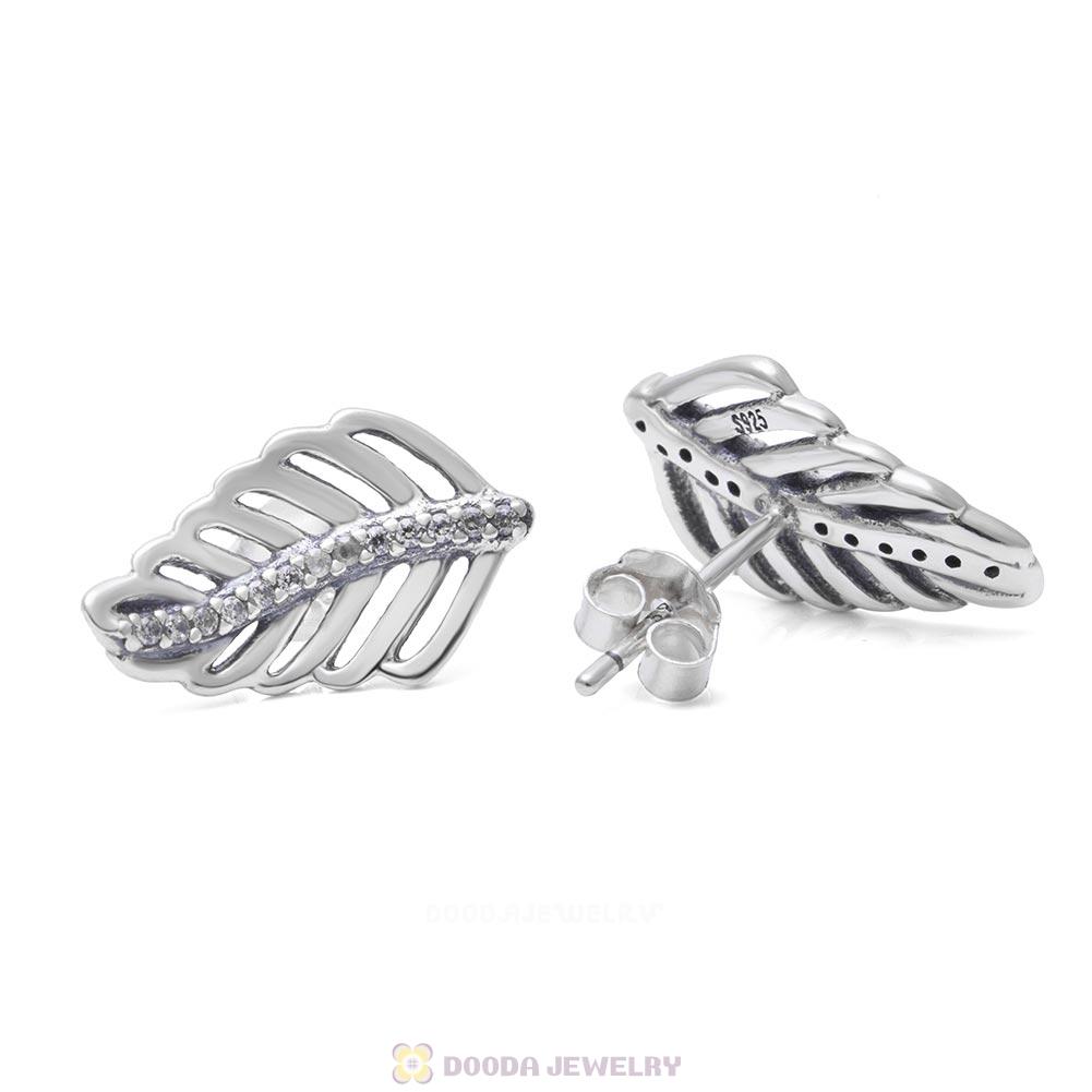 Shimmering Feathers Earrings with Clear CZ 925 Sterling Silver