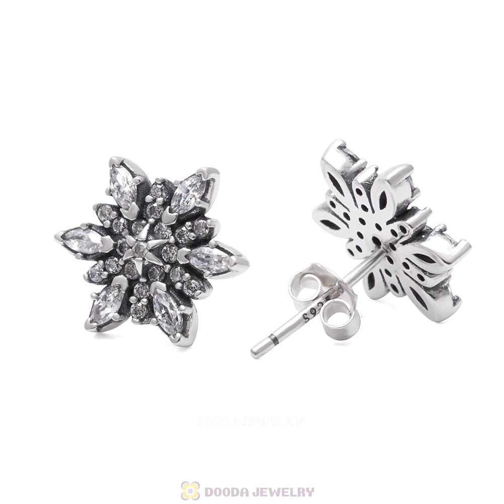 Sparkling Snowflake Earrings with Clear CZ 925 Sterling Silver