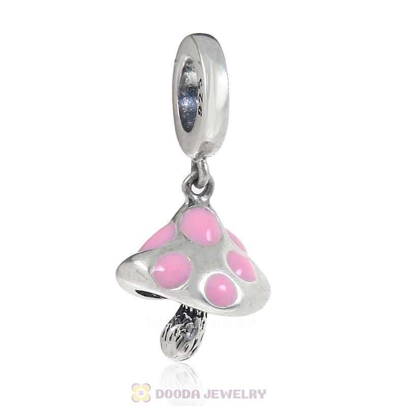 925 Sterling Silver Pink Mushroom Charm Pendant