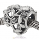 925 Sterling Silver Open Vine Leaf Heart Charm Bead