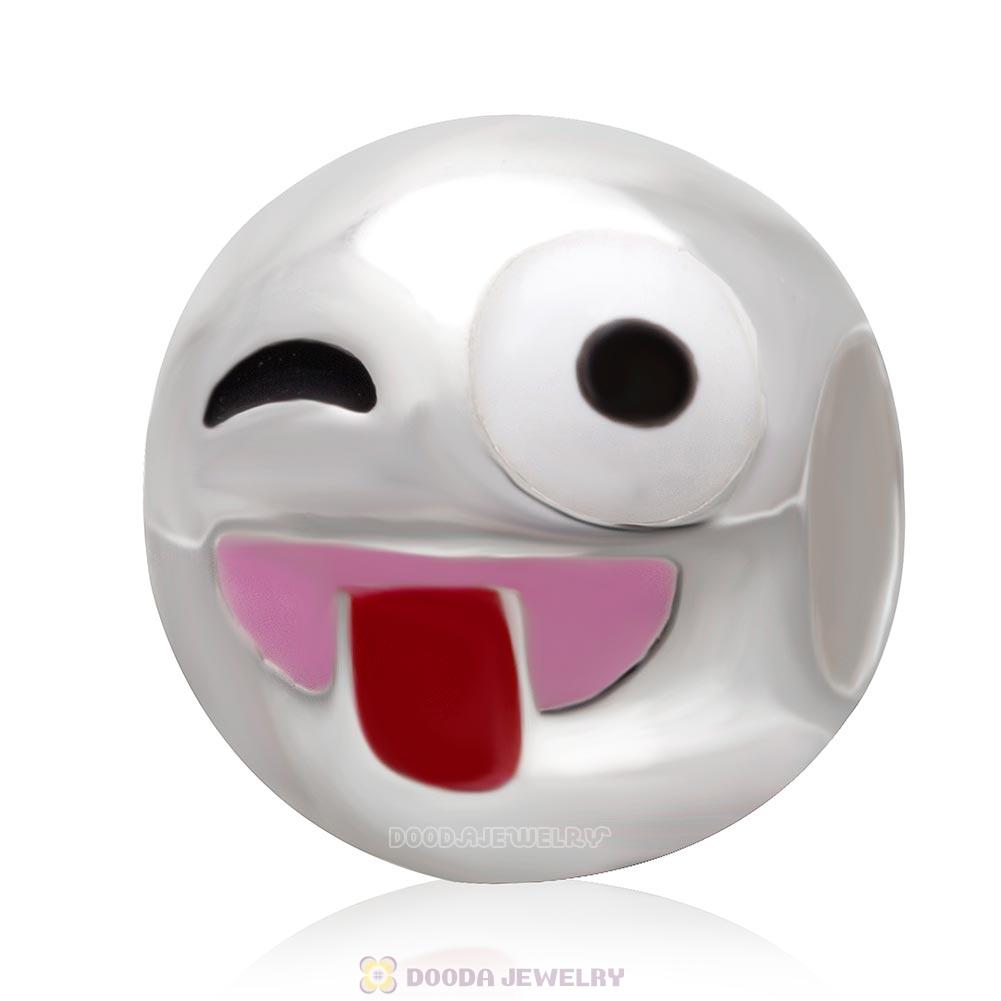 925 Sterling Silver QQ Emoji Naughty Face Beads