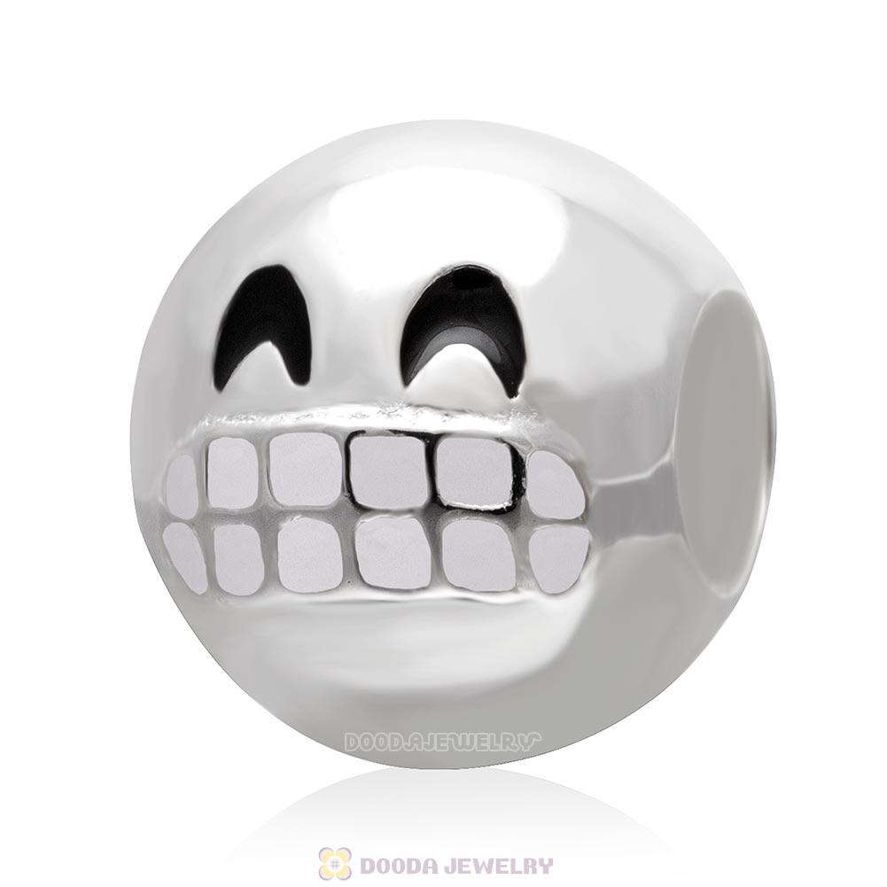 925 Sterling Silver QQ Emoji Grin Face Beads