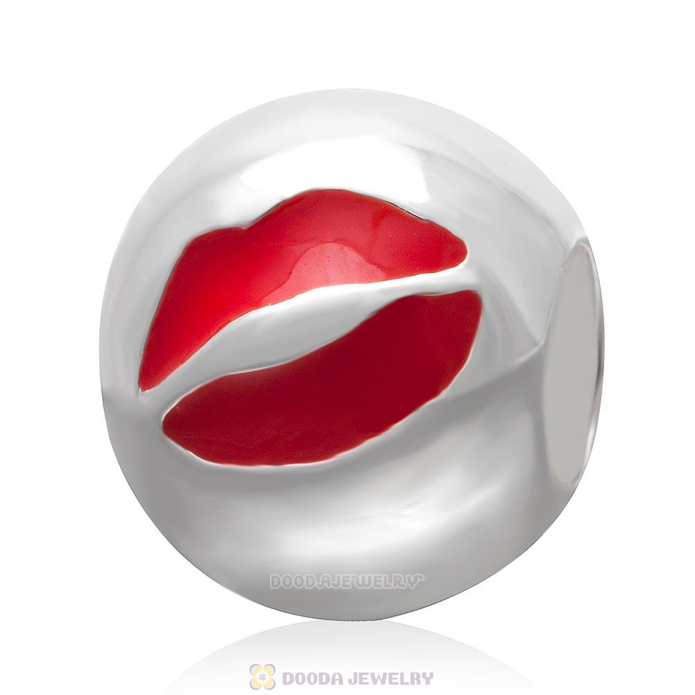 925 Sterling Silver QQ Emoji Red Lip Kiss Face Beads
