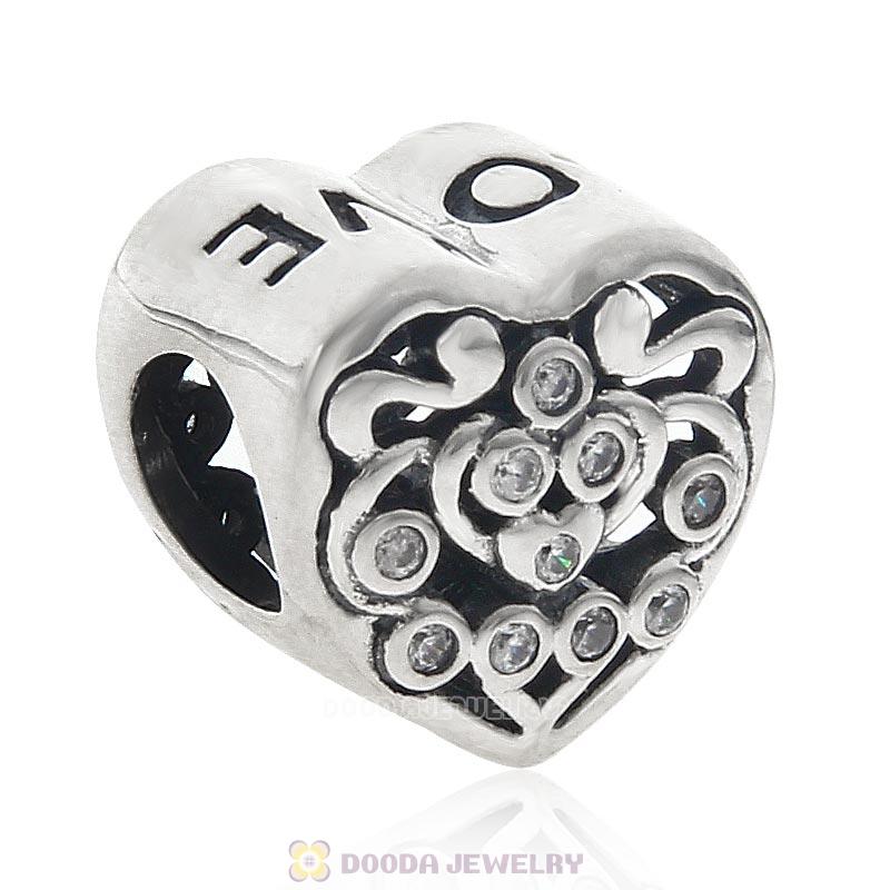 925 Sterling Silver Love with Stone Heart Charm Bead