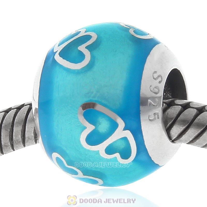 925 Sterling Silver Blue Enamel Love Charm Bead